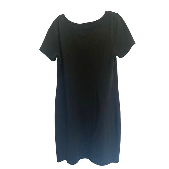 Talbots Black Shift Dress Medium Womens Embroidered Neck Party Preppy Minimalist - Picture 2 of 7